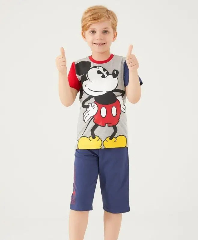 Mickey Mouse Baskılı Erkek Çocuk Takım | Şort & Tshirt | Mavi Renk | 3 - 9 Yaş - Erkek Çocuk Giyim/Erkek Çocuk Takım