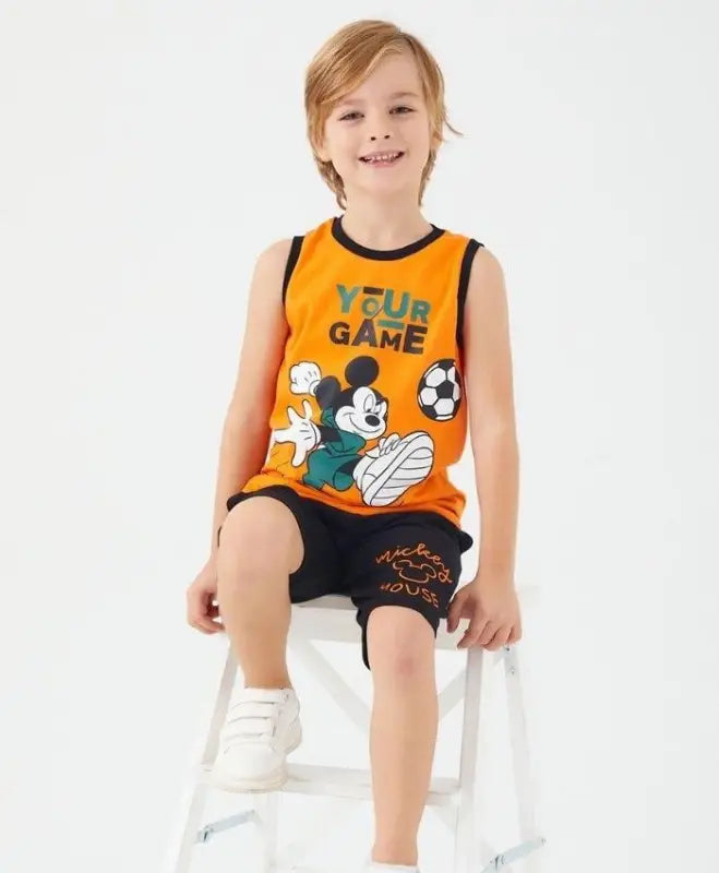 Mickey Mouse Baskılı Erkek Çocuk Takım | Turuncu & Siyah | 5 - 7 Yaş - Erkek Çocuk Giyim/Erkek Çocuk Takım
