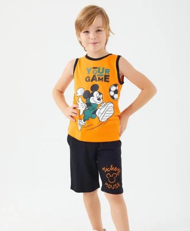Mickey Mouse Baskılı Erkek Çocuk Takım | Turuncu & Siyah | 5 - 7 Yaş - Erkek Çocuk Giyim/Erkek Çocuk Takım