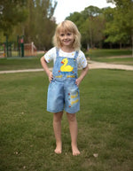 Ördek Baskılı Tişörtlü Sweet Princess Yazılı Kot Salopet Takım - 12 - 18 - 24 Ay - Kısa Kollu - Şortlu - Salopet