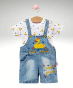 Ördek Baskılı Tişörtlü Sweet Princess Yazılı Kot Salopet Takım - 12 - 18 - 24 Ay - Kısa Kollu - Şortlu - Salopet