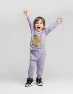 Omuzları Fırfırlı Kız Çocuk Takımı | Mor Renk | Sweat Ve Alt Pantolon | Mor | 18 - 24 Ay - Bebek Giyim/Kız Bebek
