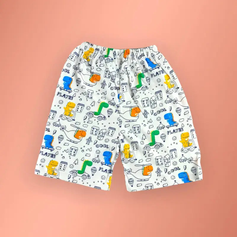 Sarı Renk Erkek Çocuk Yazlık Takım | 3 - 6 Yaş | Pijama Takımı | Sarı Tshirt & Beyaz Desenli Şort - Erkek Çocuk