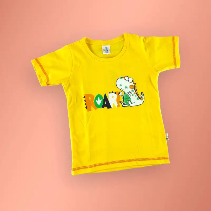 Sarı Renk Erkek Çocuk Yazlık Takım | 3 - 6 Yaş | Pijama Takımı | Sarı Tshirt & Beyaz Desenli Şort - Erkek Çocuk
