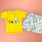 Sarı Renk Erkek Çocuk Yazlık Takım | 3 - 6 Yaş | Pijama Takımı | Sarı Tshirt & Beyaz Desenli Şort - Erkek Çocuk