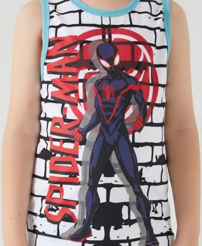 Spider-Man Baskılı Erkek Çocuk Takım | Sıfır Kol Üst & Şort | Mavi & Bayaz - Erkek Çocuk Giyim/Erkek Çocuk Takım