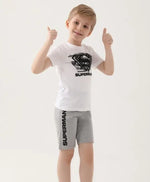 Süpermen Desenli Erkek Çocuk Takım | Şort & Tshirt Takım | Beyaz & Gri | 6 - 9 Yaş - Erkek Çocuk Giyim/Erkek Çocuk Takım