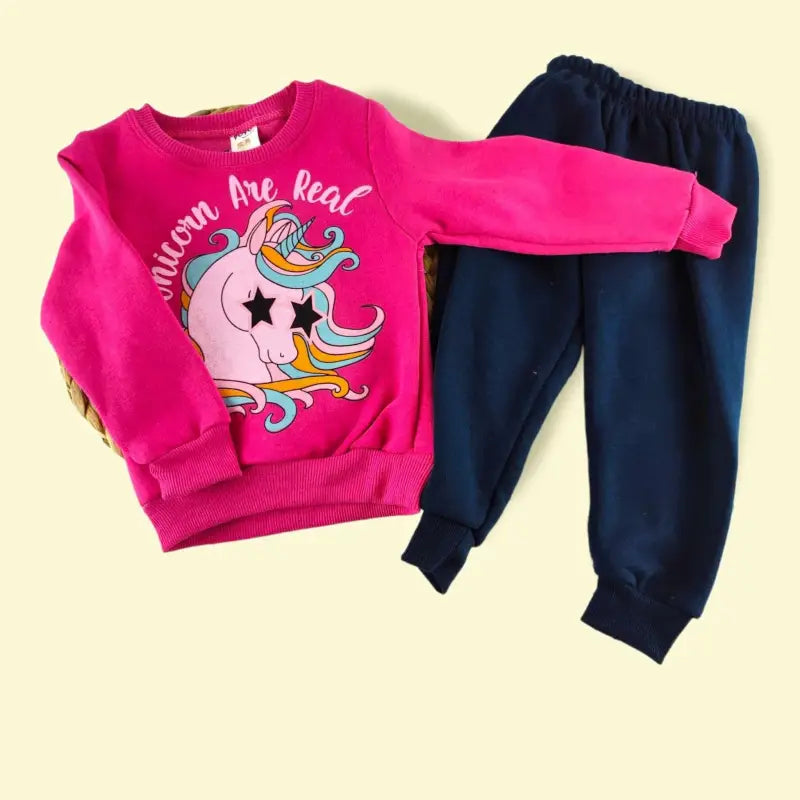 Unicorn Desenli Kız Çocuk 2’Li Takım | Pembe Ve Lacivert Renkli | 3 Yaş - Kız Çocuk Giyim/Kız Çocuk Takım