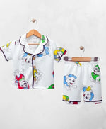 Unisex Düğmeli Köpek Baskılı Kısa Kol Şortlu Pijama Takımı - Kısa Kollu - Düğmeli - Şortlu - Bebek Giyim/Erkek Bebek