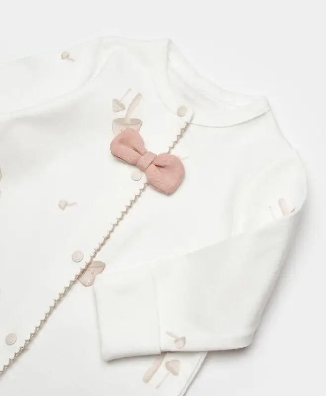 Unisex Mantar Baskılı Boydan Çıtçıtlı Organik Pamuklu Ayaklı Tulum Zıbın Seti Ayaklı Tulum - krem / 0-3 ay - Bebek