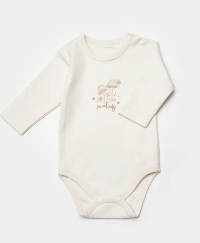 Unisex Mantar Baskılı Boydan Çıtçıtlı Organik Pamuklu Ayaklı Tulum Zıbın Seti Ayaklı Tulum - krem / 0-3 ay - Bebek