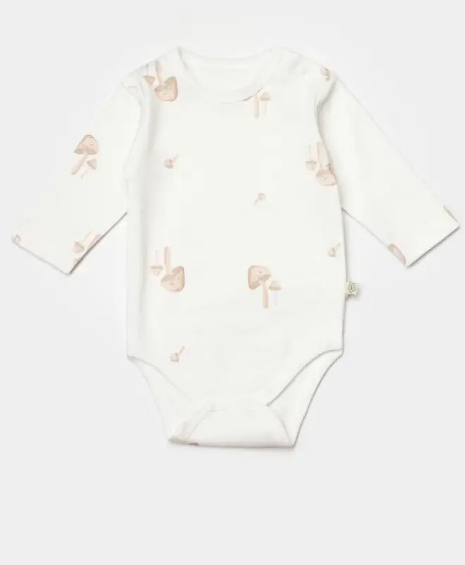 Unisex Mantar Baskılı Uzun Kollu Alttan Ve Omuzdan Çıtçıtlı Organik Pamuklu Zıbın - Bebek Giyim/Kız Bebek Giyim/Kız