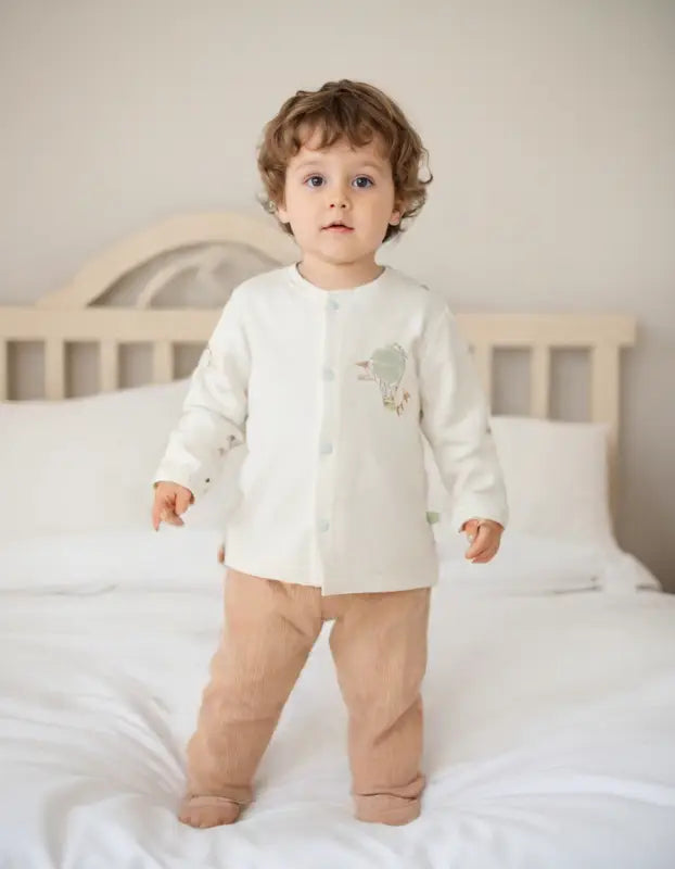 Unisex Uçan Balon Baskılı Önden Çıtçıtlı Üst Waffle Kumaşlı Ayaklı Alt Pantolonlu Battaniyeli Zıbın Seti - mint