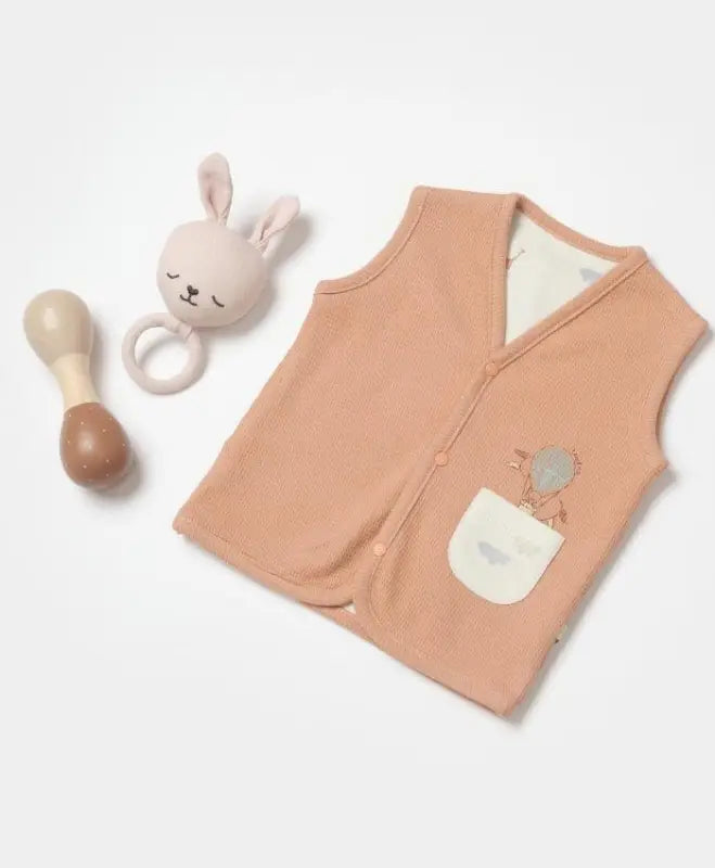 Unisex Waffle Kumaş Önden Çıtçıt Kapamalı Cep Detaylı Gül Kurusu Renk Yelek - Bebek Giyim/Erkek Bebek Giyim/Erkek Bebek