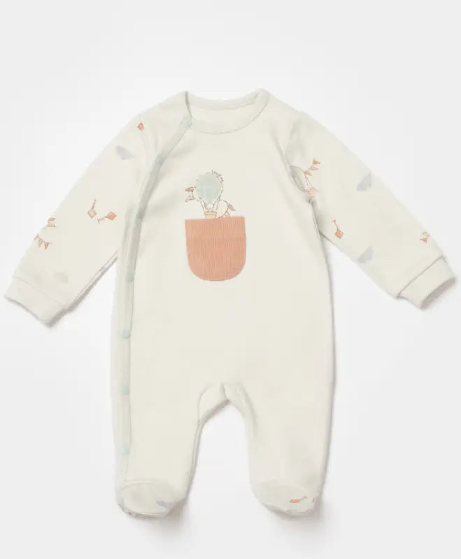 Unisex Yandan Çıtçıtlı Cep Detaylı Uzun Kollu Organik Pamuklu Ayaklı Tulum - Bebek Giyim/Erkek Bebek Giyim/Erkek Bebek