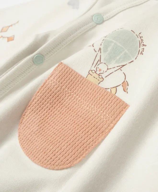 Unisex Yandan Çıtçıtlı Cep Detaylı Uzun Kollu Organik Pamuklu Ayaklı Tulum - Bebek Giyim/Erkek Bebek Giyim/Erkek Bebek