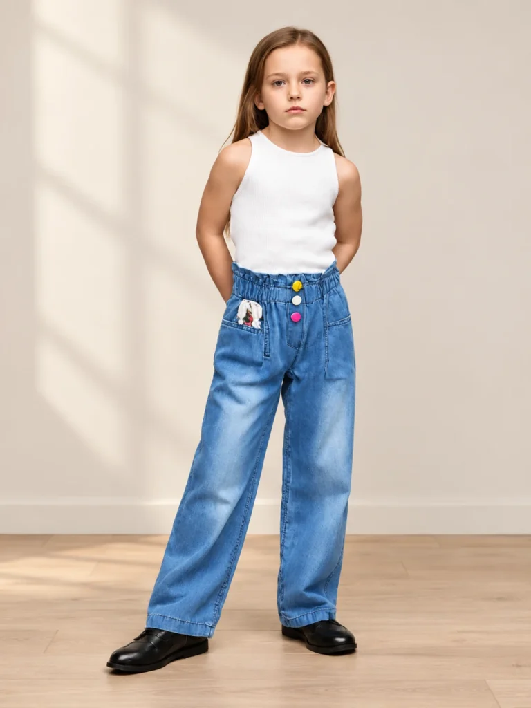 Kız Çocuk Kot Pantolon| Beli Lastikli Model | 4 - 8 Yaş