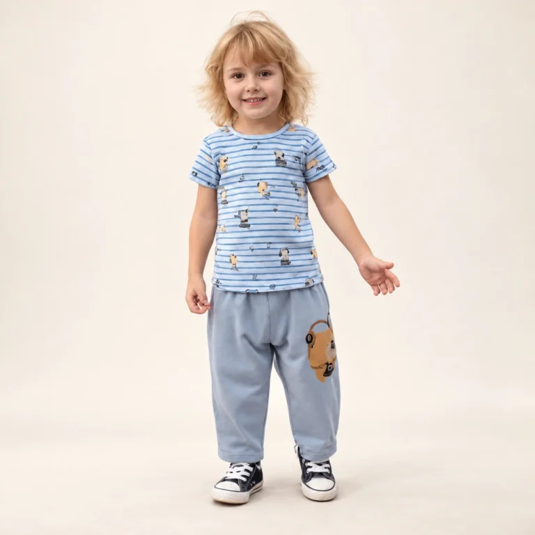 Erkek Çocuk Nota Desenli Kısa Kollu Pijama Takımı - Pamuklu - Yazlık Renkli Çocuk Pijaması