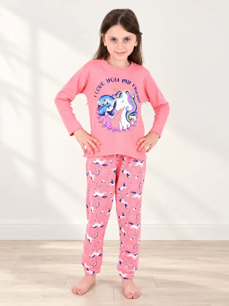 Kız Çocuk Unicorn Desenli Pijama Takımı | 1 Yaş | Pembe Renk - Alternatif ürün görünümü - Almira Bebek