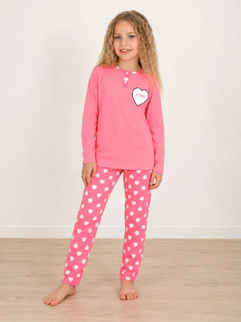 Kız Çocuk Jetaıme Kalp Baskılı Uzun Kollu Pamuklu Pijama Tk. - Alternatif ürün görünümü - Almira Bebek