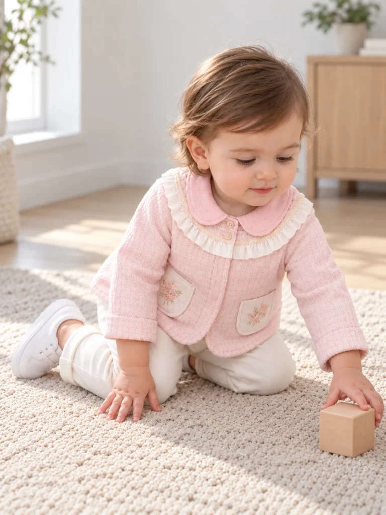 Kız Bebek Çiçek Cep Detaylı Ceket-gömlek Pantolon Takım - V3 doğal ürün görünümü - Almira Bebek