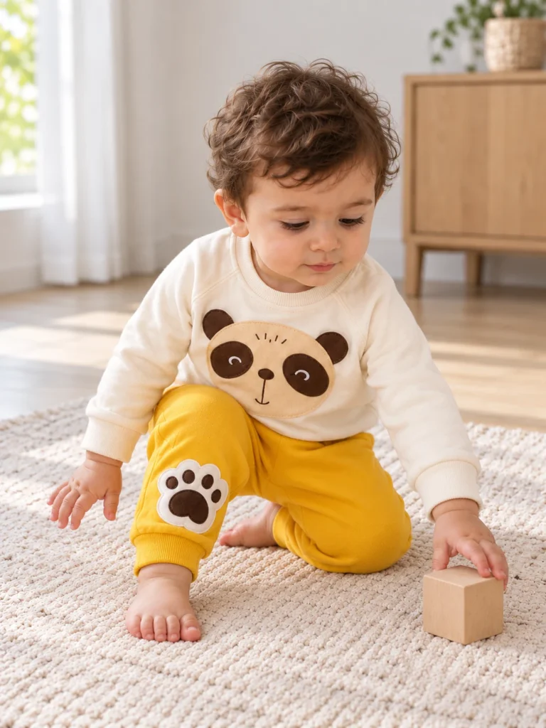 Erkek Bebek Sarı Panda Baskılı Uzun Kollu Pamuklu Takım 9-18 Ay - V3 doğal ürün görünümü - Almira Bebek