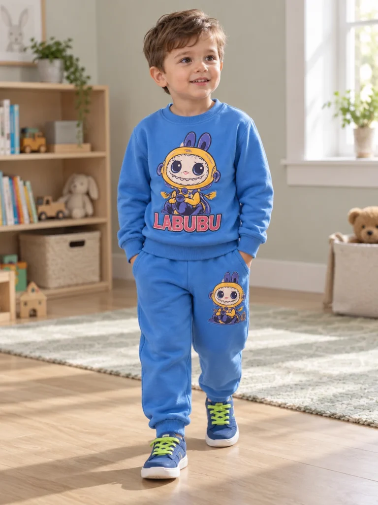 Erkek Çocuk Labubu Baskılı Mavi Renk Takım