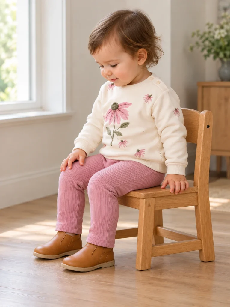 Kız Bebek Krem Çiçek Detaylı Sweat ve Kadife Taytlı Takım 6-24 Ay - V3 doğal ürün görünümü - Almira Bebek