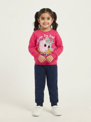 Unicorn Desenli Kız Çocuk 2'li Takım | Pembe Ve Lacivert Renkli | 3 Yaş - Almira Bebek