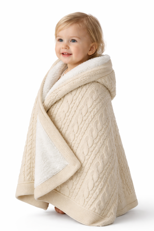 Unisex Örgü Detaylı İç Kısmı Welsoft  Battaniye - Yan Gorunum