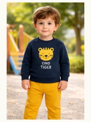 Erkek Bebek Lacivert Cute Tiger Baskılı 2li Takım önden tam giyimli bebek mankenli görünüm