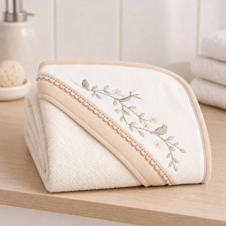 Kız bebek dalda kuş baskılı banyo havlusu katlı görünüm
