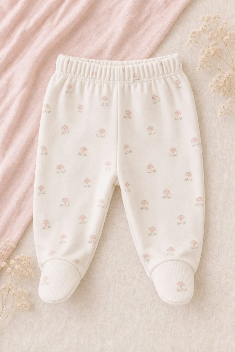 Kız Bebek Krem Mantar Baskılı Ayaklı Tek Alt 0-9 Ay