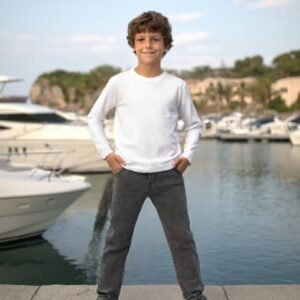 Erkek Çocuk Klasik Kot Pantolon Gri Renk Rahat ve Şık - Robin Life