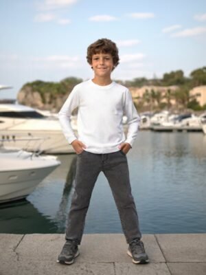 Erkek Çocuk Klasik Kot Pantolon Gri Renk Rahat ve Şık - Robin Life