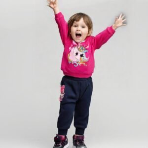 Unicorn Desenli Kız Çocuk Takim Pembe Lacivert Renkli Rahat ve Dayanikli