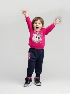 Unicorn Desenli Kız Çocuk Takim Pembe Lacivert Renkli Rahat ve Dayanikli