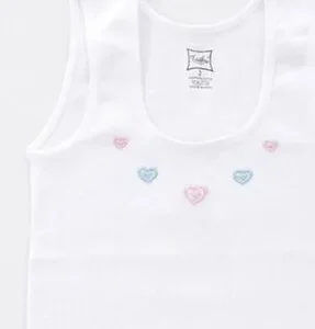 Kız Çocuk İşlemeli Geniş Askılı Pamuklu Atlet - Pembe, Mavi, Beyaz Renk Seçenekleri