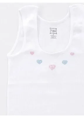 Kız Çocuk İşlemeli Geniş Askılı Pamuklu Atlet - Pembe, Mavi, Beyaz Renk Seçenekleri - Kız Çocuk Giyim