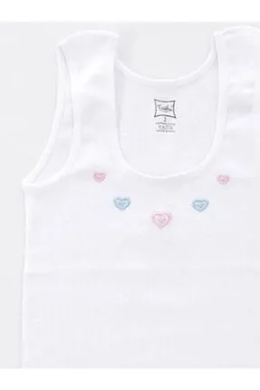 Kız Çocuk İşlemeli Geniş Askılı Pamuklu Atlet - Pembe, Mavi, Beyaz Renk Seçenekleri - Kız Çocuk Giyim