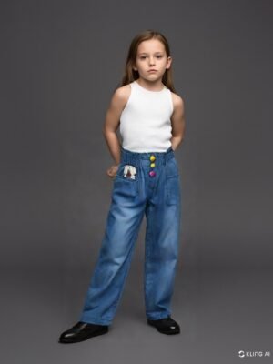 Kız Çocuk Kot Pantolon Beli Lastikli Renkli ve Rahat Çocuk Giyim