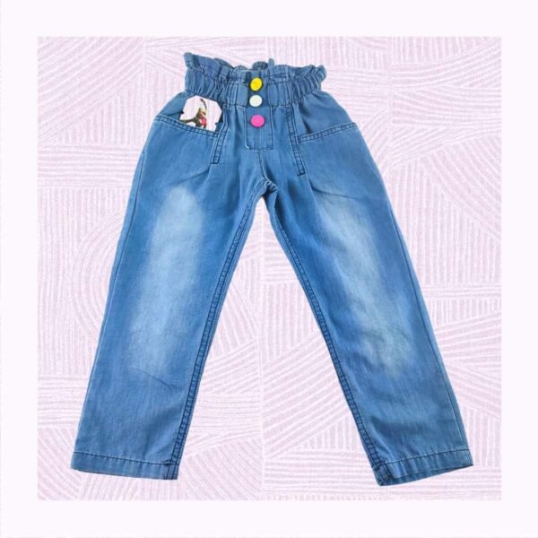 Kız Çocuk Kot Pantolon Beli Lastikli Renkli ve Rahat Çocuk Giyim - Gorsel 2