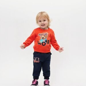 Kız Bebek Takım Sweatshirt Eşofman Altı Kırmızı Lacivert 2 Parça