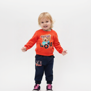 Kız Bebek Takım Sweatshirt Eşofman Altı Kırmızı Lacivert 2 Parça