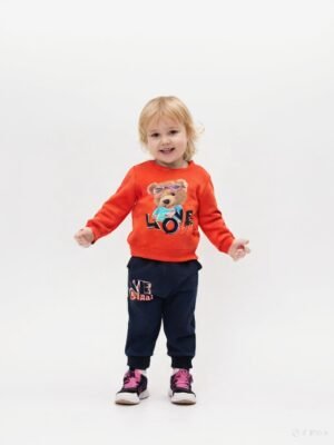 Kız Bebek Takım Sweatshirt Eşofman Altı Kırmızı Lacivert 2 Parça