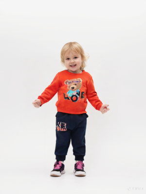 Kız Bebek Takım Sweatshirt Eşofman Altı Kırmızı Lacivert 2 Parça