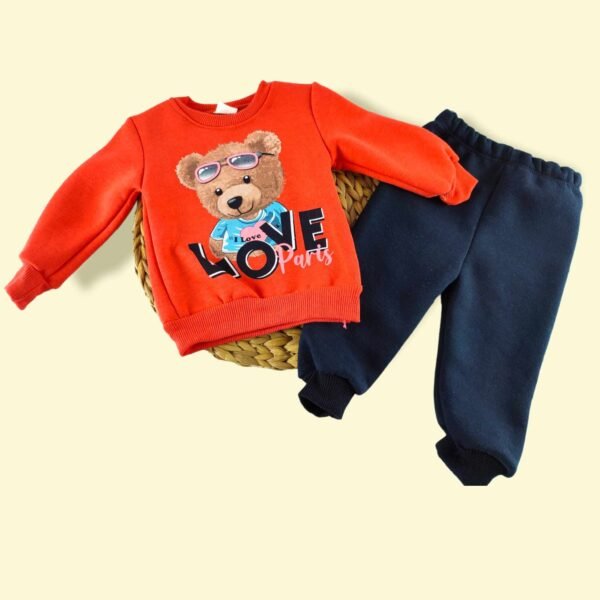 Kız Bebek Takım Sweatshirt Eşofman Altı Kırmızı Lacivert 2 Parça - Gorsel 2
