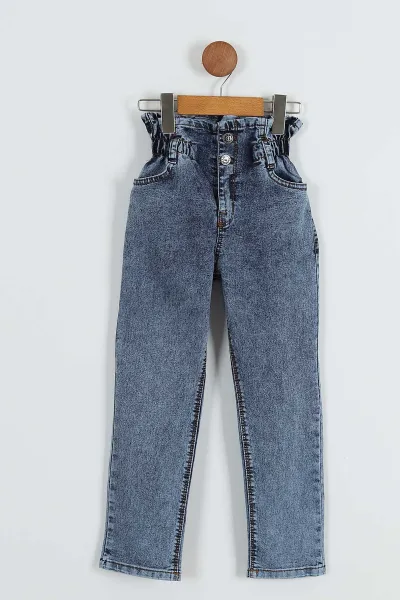 Kız Çocuk Kot Pantolon Beli Lastikli dayanıklı ve rahat kot pantolon - Gorsel 2