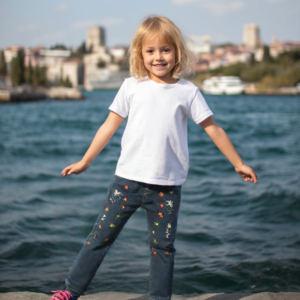 Kız Çocuk Yıldız Desenli Kot Pantolon - Çocuk Kot Pantolon - Almira Bebek