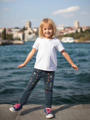 Kız Çocuk Yıldız Desenli Kot Pantolon - Çocuk Kot Pantolon - Almira Bebek